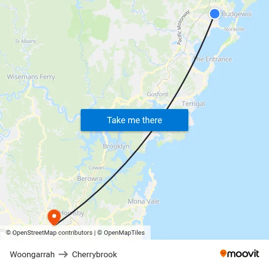 Woongarrah to Cherrybrook map