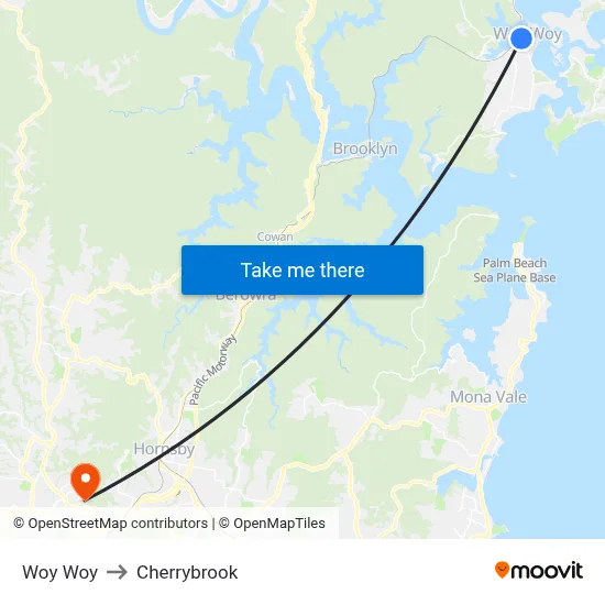 Woy Woy to Cherrybrook map