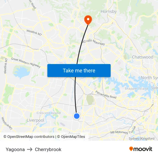 Yagoona to Cherrybrook map