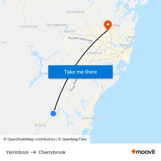 Yerrinbool to Cherrybrook map