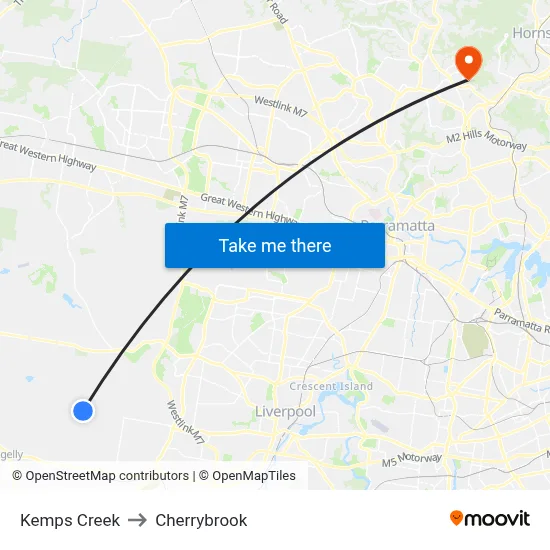 Kemps Creek to Cherrybrook map