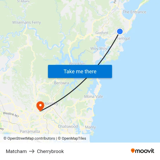 Matcham to Cherrybrook map