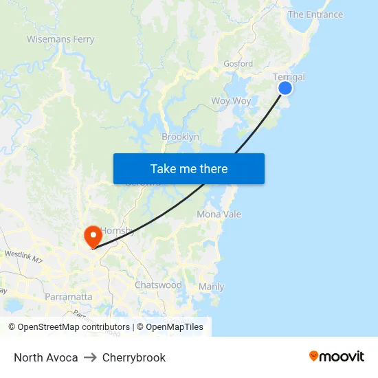 North Avoca to Cherrybrook map