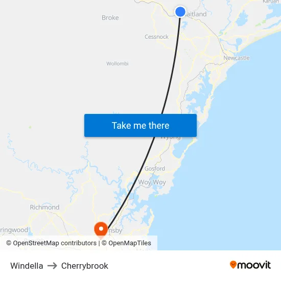 Windella to Cherrybrook map