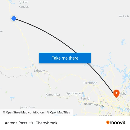 Aarons Pass to Cherrybrook map