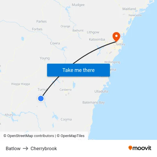 Batlow to Cherrybrook map