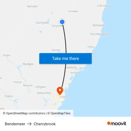 Bendemeer to Cherrybrook map