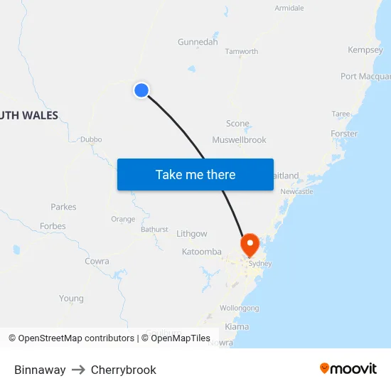 Binnaway to Cherrybrook map