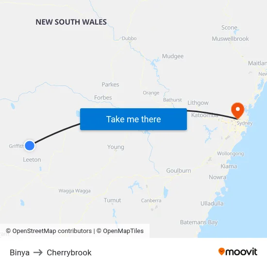 Binya to Cherrybrook map