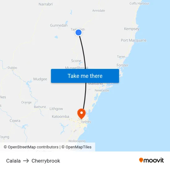 Calala to Cherrybrook map