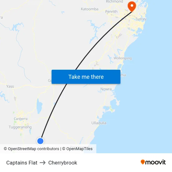 Captains Flat to Cherrybrook map