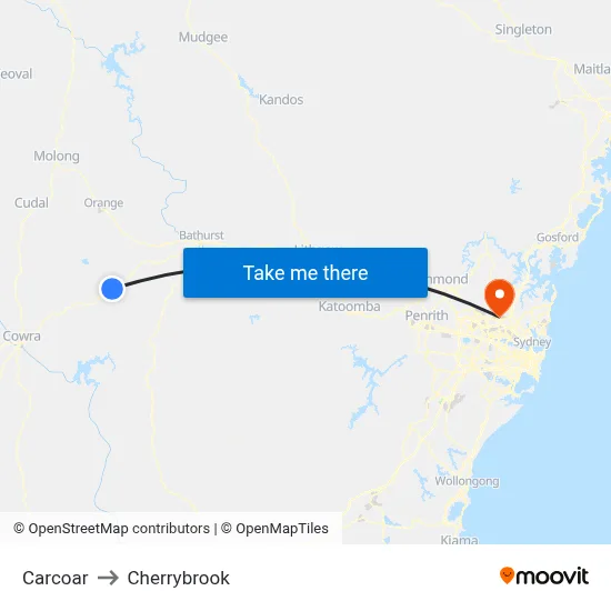 Carcoar to Cherrybrook map