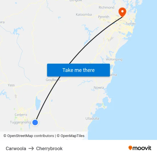Carwoola to Cherrybrook map