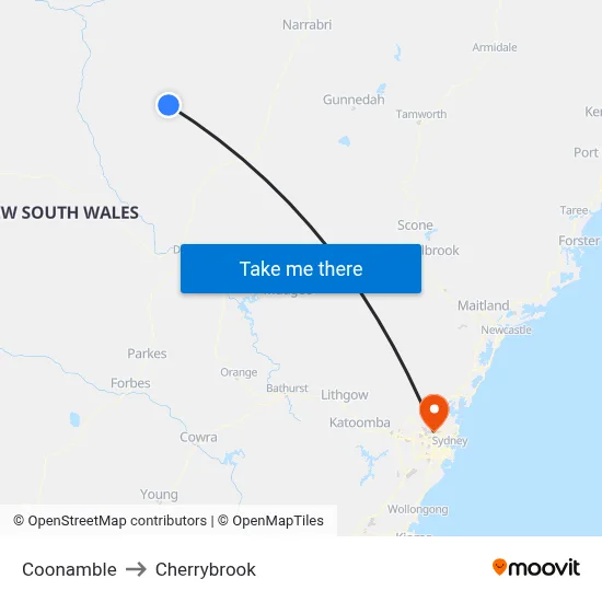 Coonamble to Cherrybrook map
