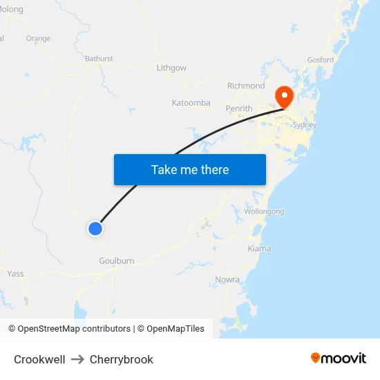 Crookwell to Cherrybrook map
