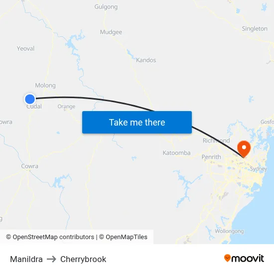 Manildra to Cherrybrook map
