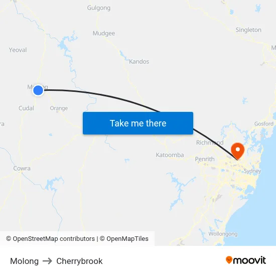 Molong to Cherrybrook map