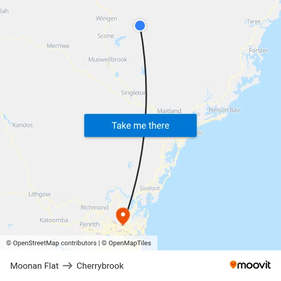 Moonan Flat to Cherrybrook map
