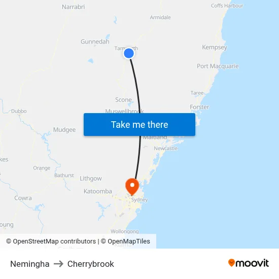 Nemingha to Cherrybrook map