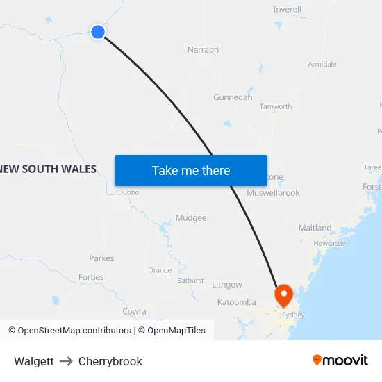 Walgett to Cherrybrook map