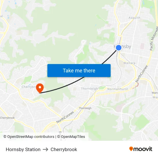 Hornsby Station to Cherrybrook map