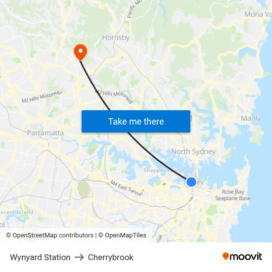 Wynyard Station to Cherrybrook map