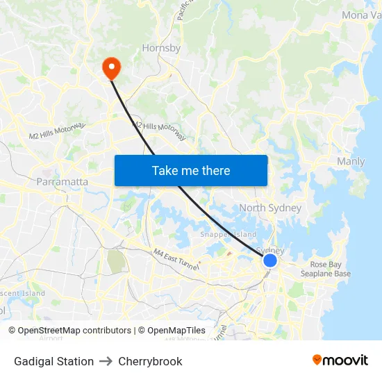 Gadigal Station to Cherrybrook map