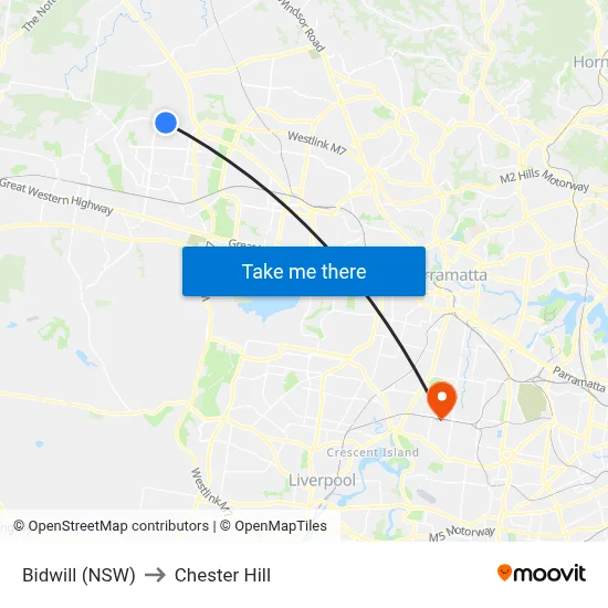 Bidwill (NSW) to Chester Hill map