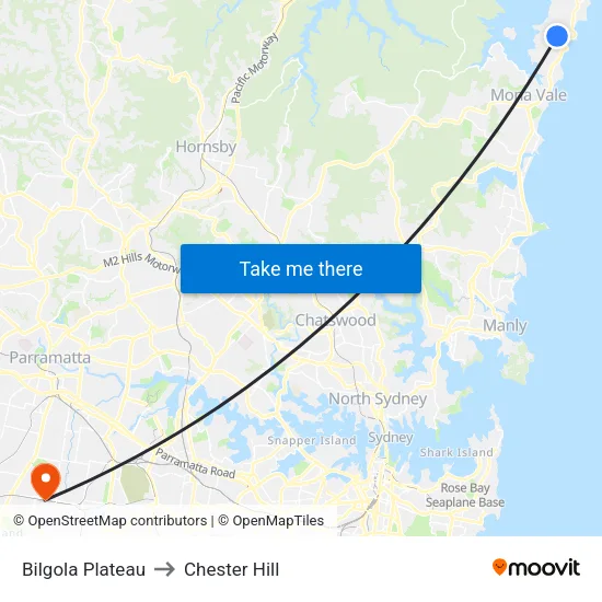 Bilgola Plateau to Chester Hill map
