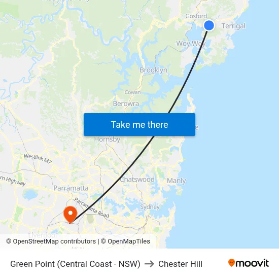 Green Point (Central Coast - NSW) to Chester Hill map