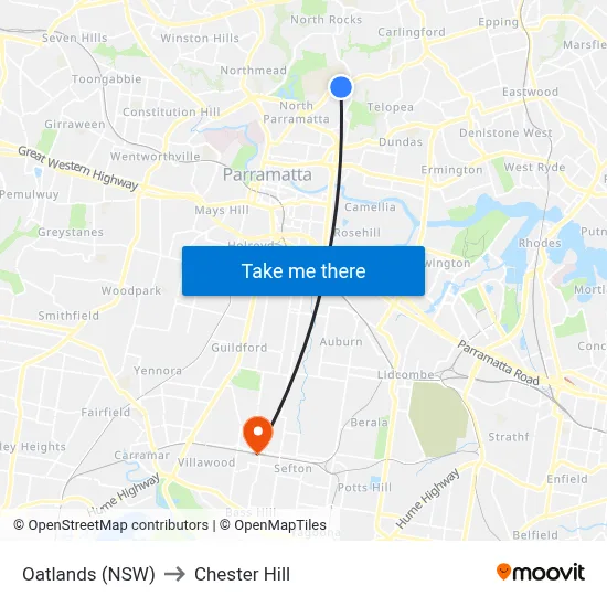 Oatlands (NSW) to Chester Hill map