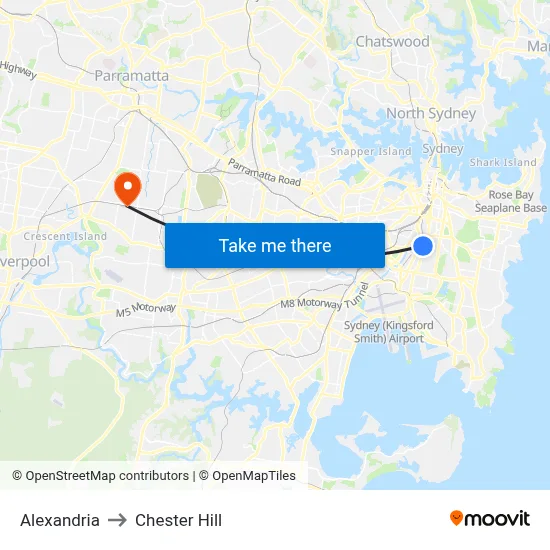 Alexandria to Chester Hill map