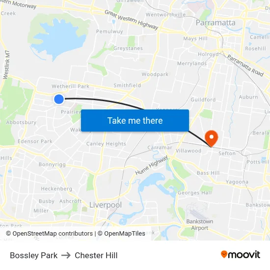 Bossley Park to Chester Hill map