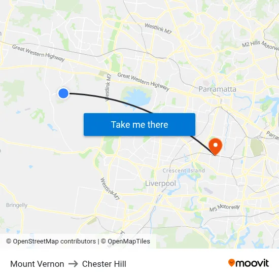 Mount Vernon to Chester Hill map