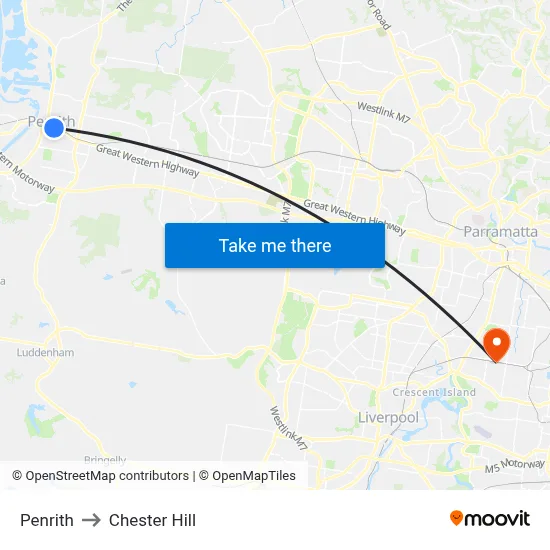 Penrith to Chester Hill map
