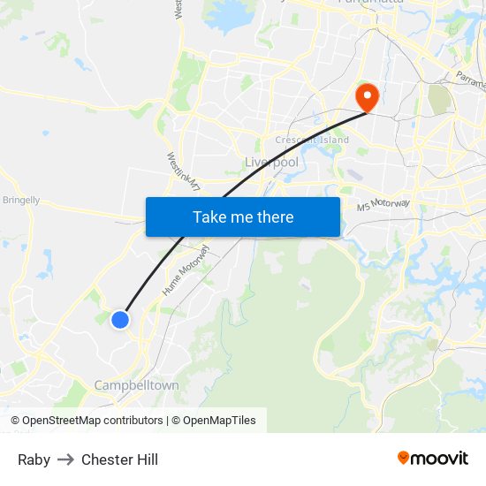 Raby to Chester Hill map