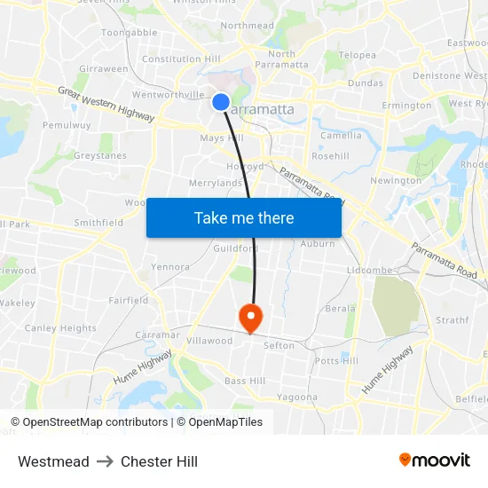 Westmead to Chester Hill map