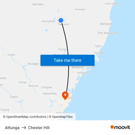 Attunga to Chester Hill map