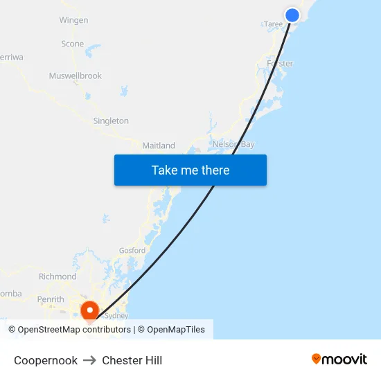 Coopernook to Chester Hill map