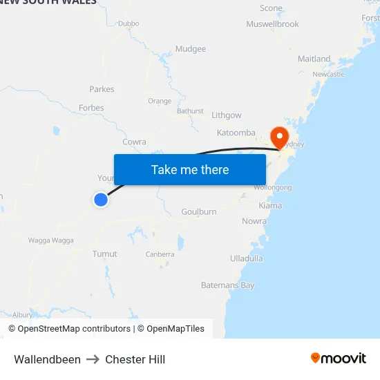 Wallendbeen to Chester Hill map