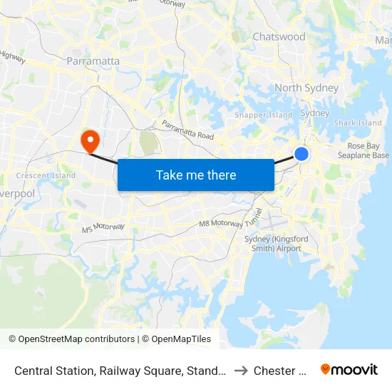 Central Station, Railway Square, Stand M to Chester Hill map