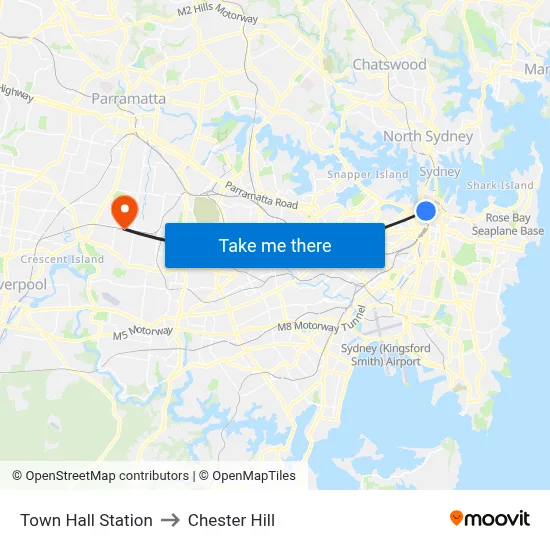 Town Hall Station to Chester Hill map