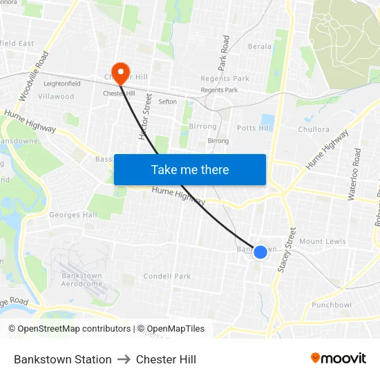 Bankstown Station to Chester Hill map