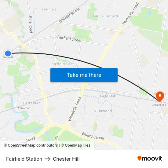 Fairfield Station to Chester Hill map