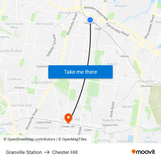 Granville Station to Chester Hill map