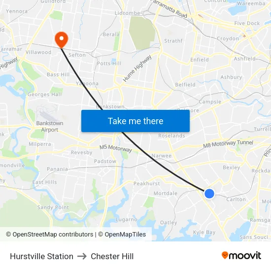 Hurstville Station to Chester Hill map