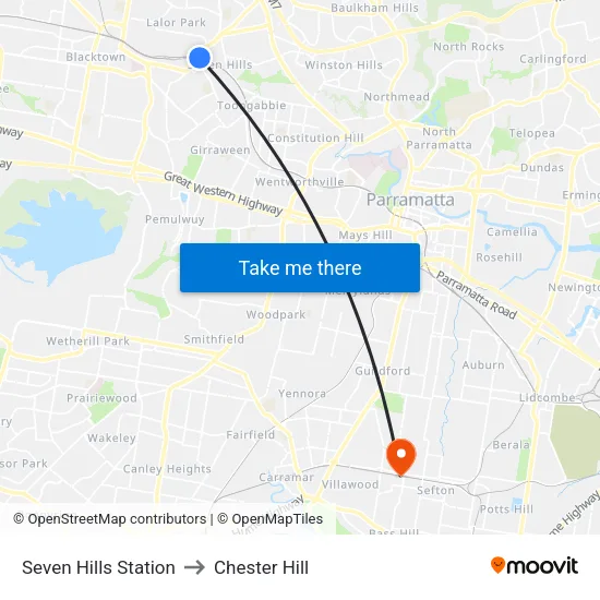 Seven Hills Station to Chester Hill map