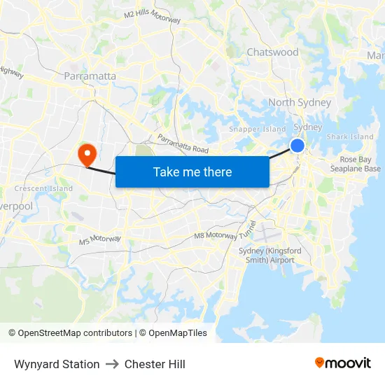 Wynyard Station to Chester Hill map