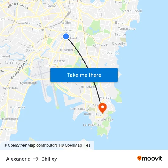 Alexandria to Chifley map