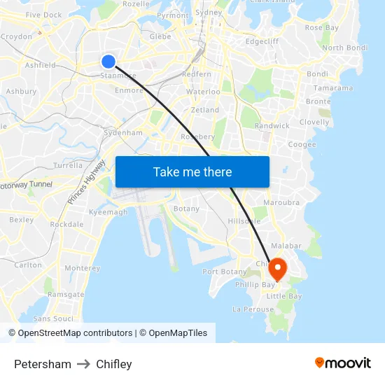 Petersham to Chifley map